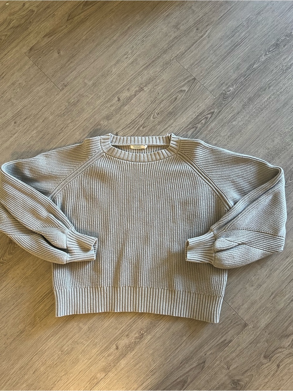 Tussah Sage Green Ribbed Knit Balloon Sleeve Sweater Raglan Crew Neck